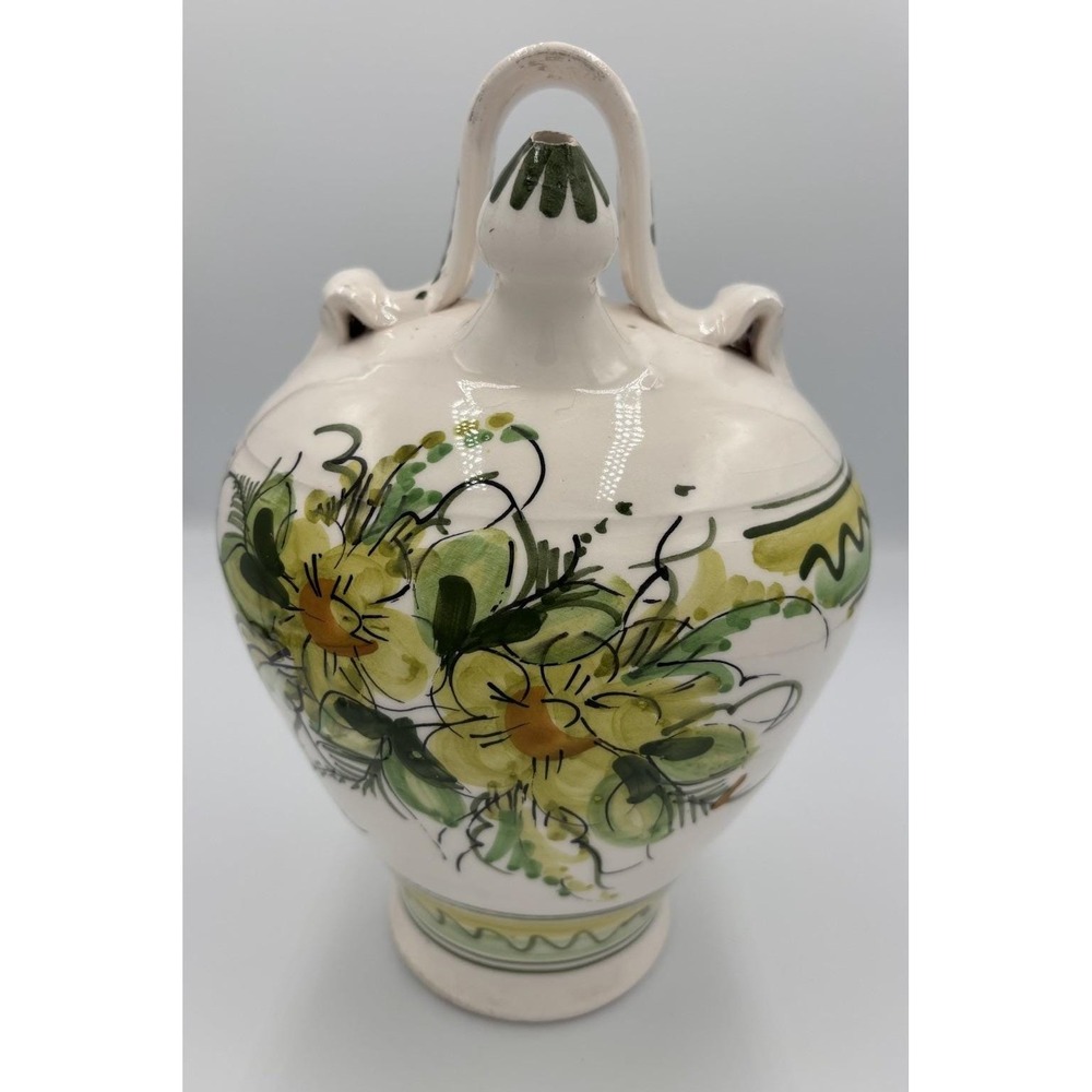 VTG Handpainted Spanish Ceramic Water Jug Bojito‎ Yellow Floral Pottery Vessel